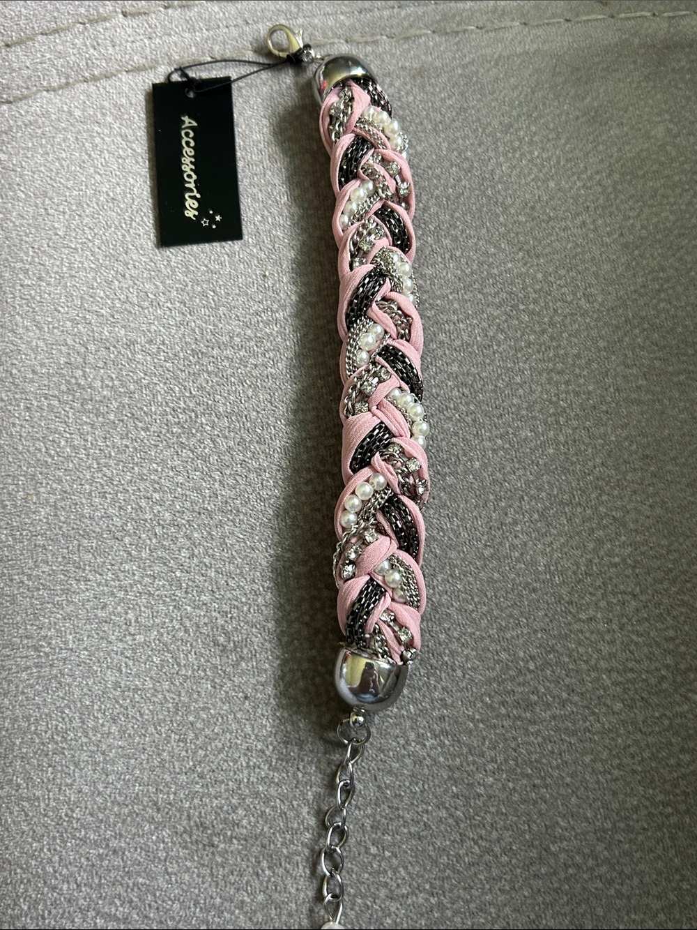 Accessorize Pink Braided Pearl & Crystal Strap